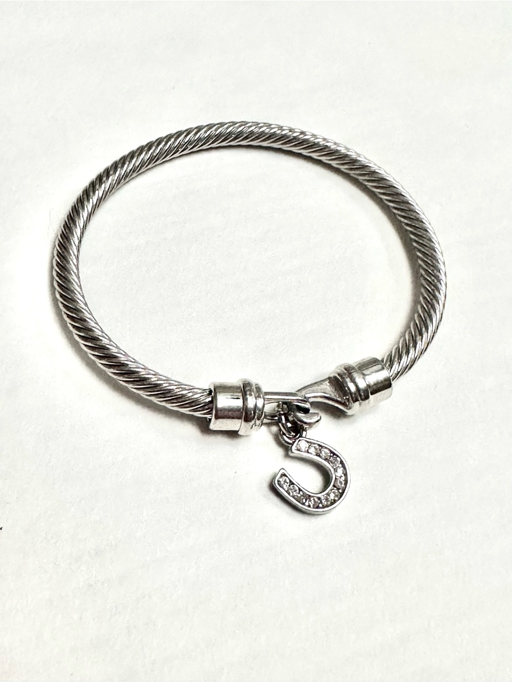 Stainless Steel Twisted Cable Rhinestone Horseshoe Bracelet